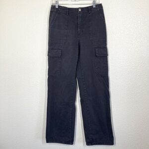 Zara Cargo Pants Womens 8 Blue Relaxed Fit Straight Leg Utility Pockets Casual